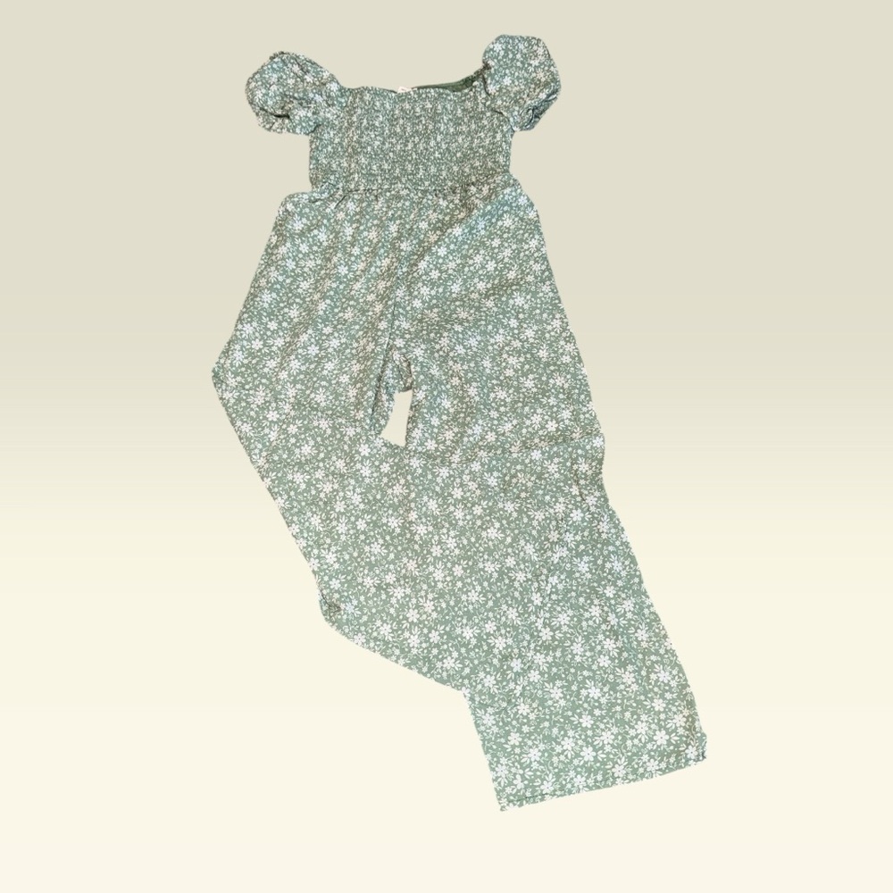 Floral Puff Sleeve Jumpsuit Girls (Small 8) NEW